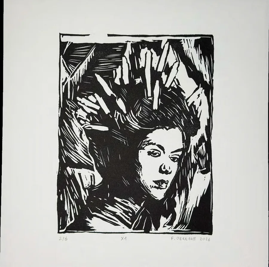Florence Obrecht, gravure originale, linogravure, Studio Sahakyan, Erevan, 2026